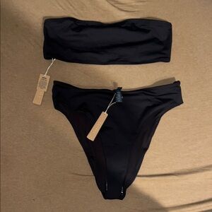 Black Strapless Bikini Set